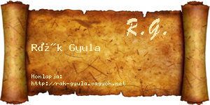 Rák Gyula névjegykártya